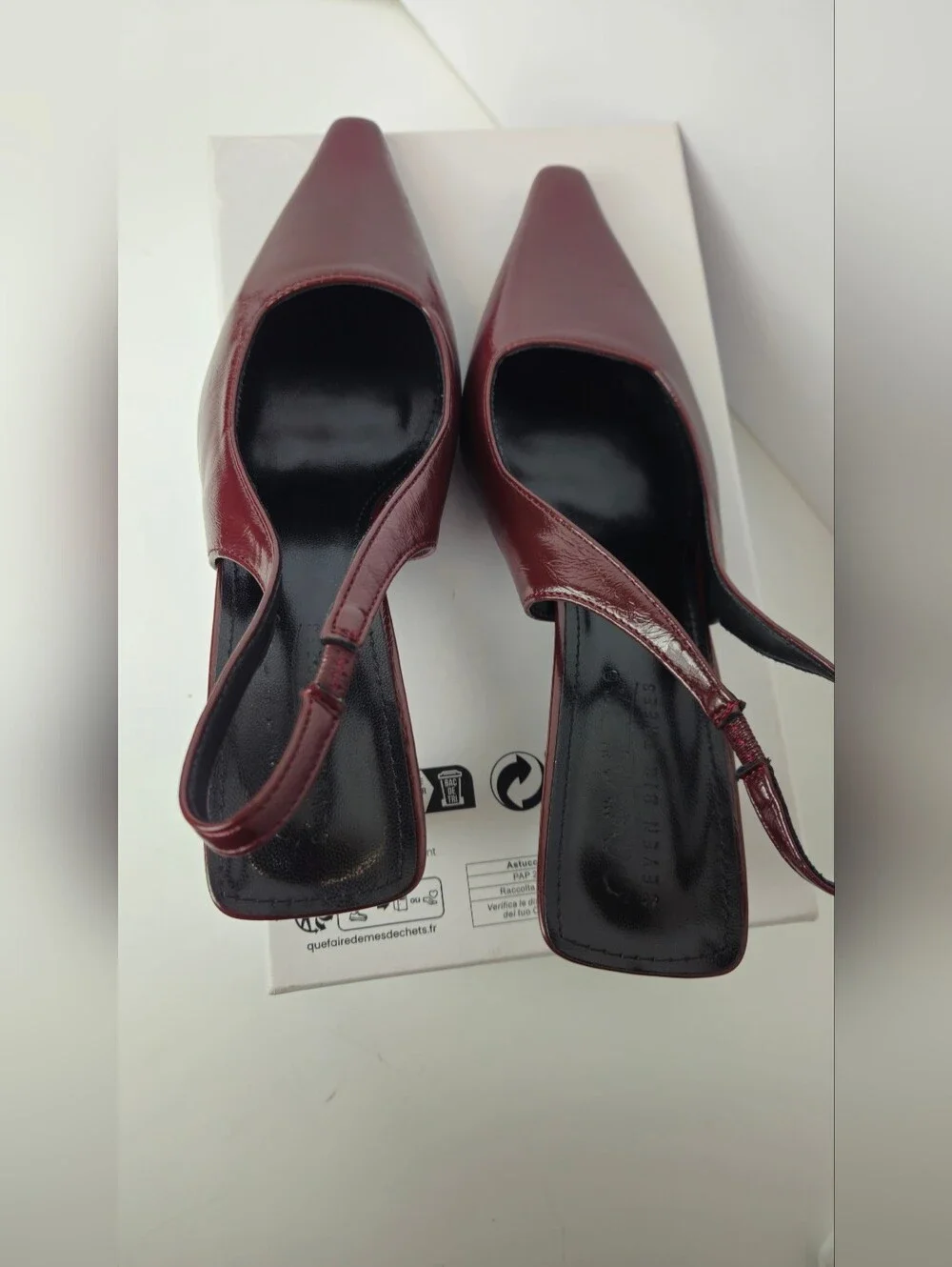 Women's Burgundy Slingback Kitten Heel Pumps - Picture 6 of 11